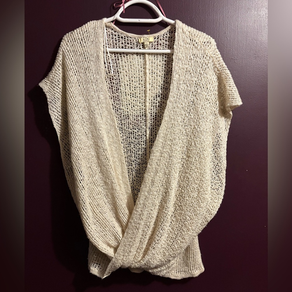 Kori Cream Open-Knit Short Sleeve Draped Cardigan